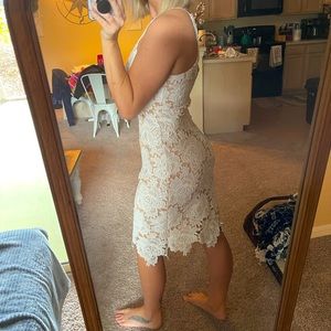 White lace high neck dress